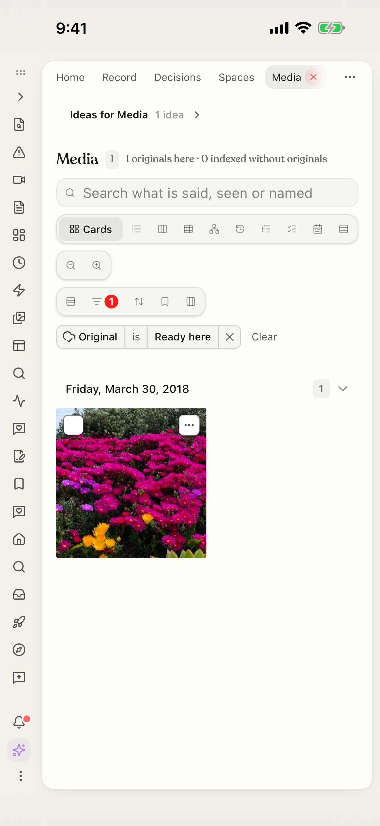 Files and Media in Trillion's web workspace, with search, view controls and a picture preview.